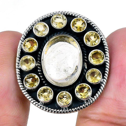 Golden Rutile, Citrine Gemstone 925 Solid Sterling Silver Jewelry Ring  SJ-1686 - Silverhubjewels