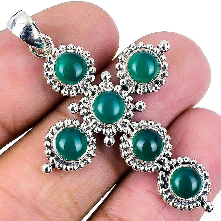Green Onyx Gemstone Handmade 925 Solid Sterling Silver Jewelry Pendant 2.09  SJ-1699 - Silverhubjewels