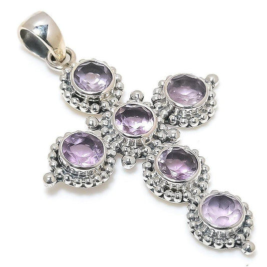 Pink Amethyst Gemstone Handmade 925 Solid Sterling Silver Jewelry Pendants 2.09" SJ-1706 - Silverhubjewels