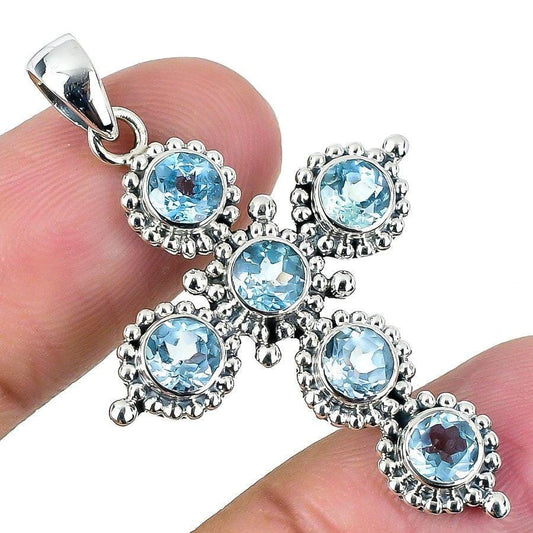 Swiss Blue Topaz Gemstone 925 Solid Sterling Silver Jewelry Pendant 2.09 SJ-1710 - Silverhubjewels
