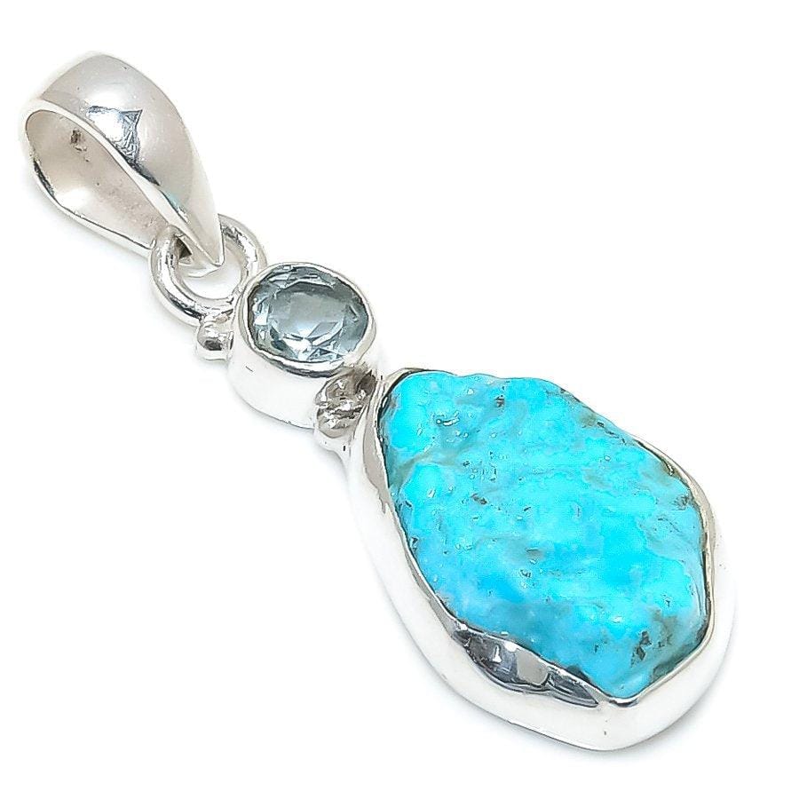 Arizona Turquoise, Blue Topaz Gemstone 925 Sterling Silver Jewelry Pendant
