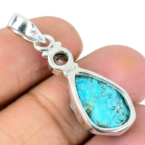 Arizona Turquoise, Blue Topaz Gemstone Sterling Silver Jewelry Pendant 