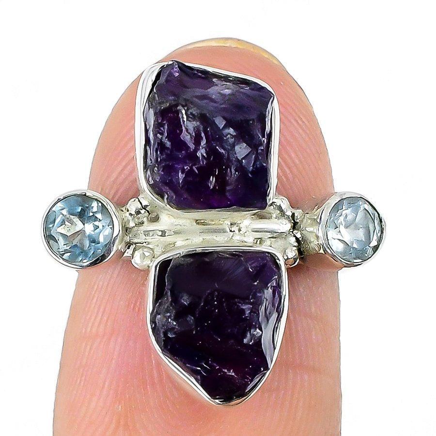 Amethyst, Blue Topaz Gemstone 925 Solid Sterling Silver Jewelry Ring SJ-1723 - Silverhubjewels