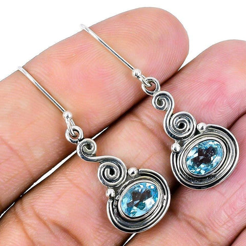 Swiss Blue Topaz Gemstone 925 Solid Sterling Silver Jewelry Earring 1.69  SJ-1743 - Silverhubjewels