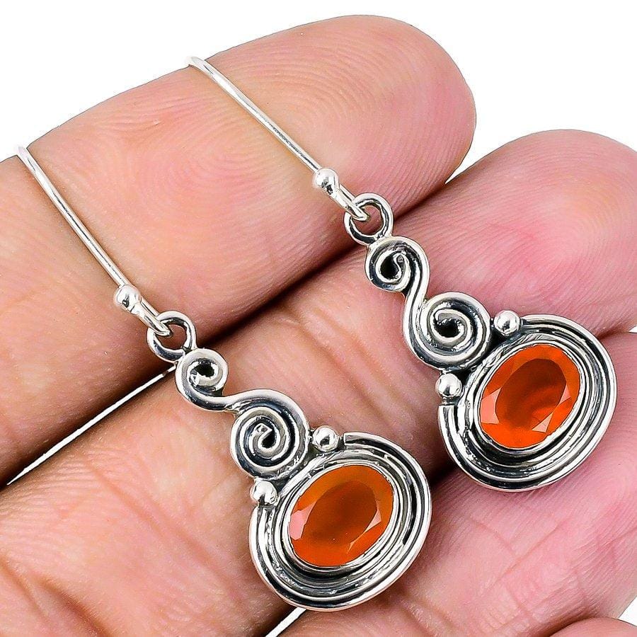 Orange Carnelian Gemstone 925 Solid Sterling Silver Jewelry Earring 1.69  SJ-1752 - Silverhubjewels
