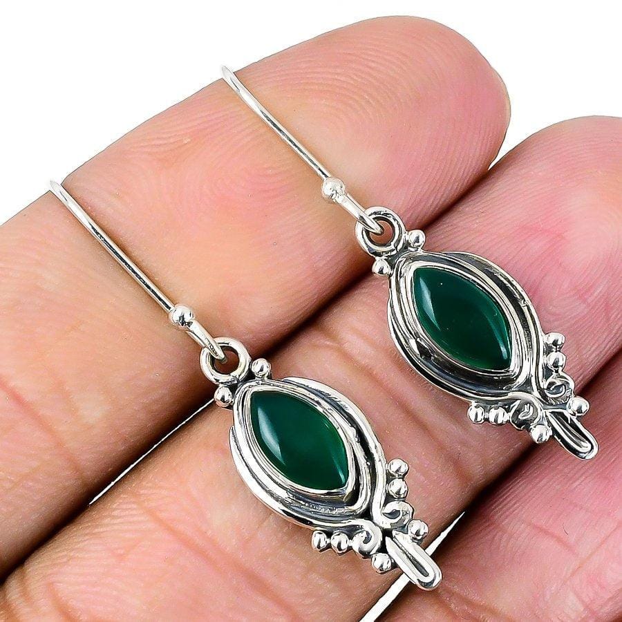 Green Onyx Gemstone Handmade 925 Solid Sterling Silver Jewelry Earring 18  SJ-1764 - Silverhubjewels