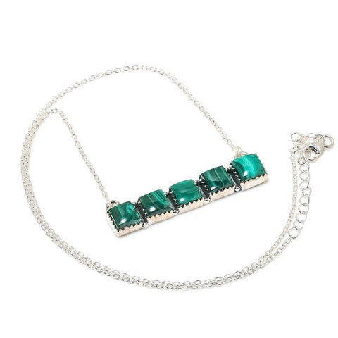 Malachite Gemstone Handmade 925 Solid Sterling Silver Jewelry Necklace 18 SJ-1768 - Silverhubjewels