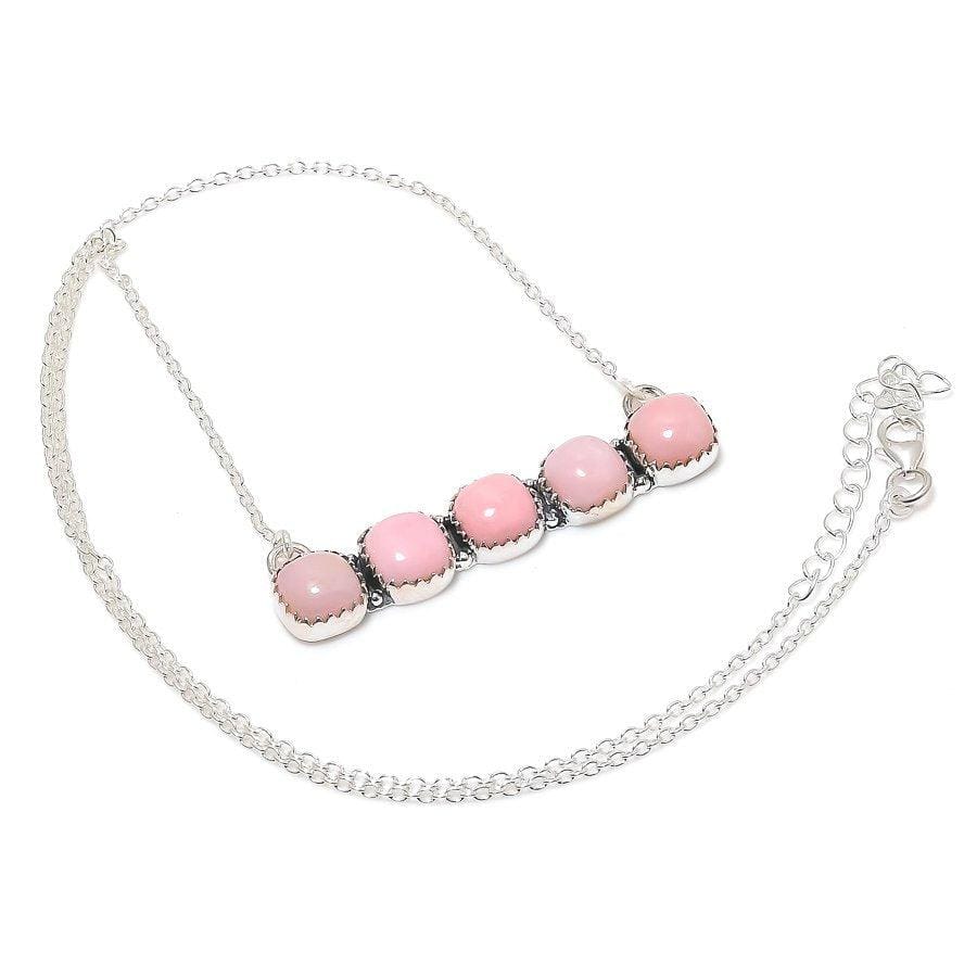 Pink Opal Gemstone Handmade 925 Solid Sterling Silver Jewelry Necklace 18 SJ-1769 - Silverhubjewels