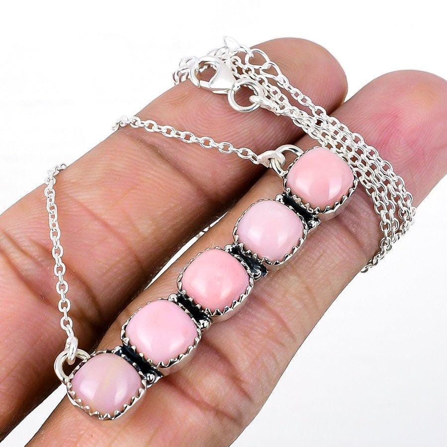 Pink Opal Gemstone Handmade 925 Solid Sterling Silver Jewelry Necklace 18 SJ-1769 - Silverhubjewels