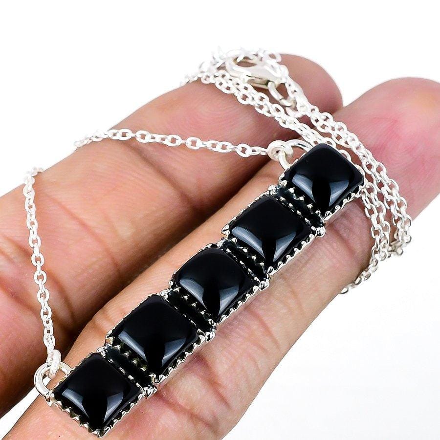 Black Onyx Gemstone Handmade 925 Solid Sterling Silver Jewelry Necklace