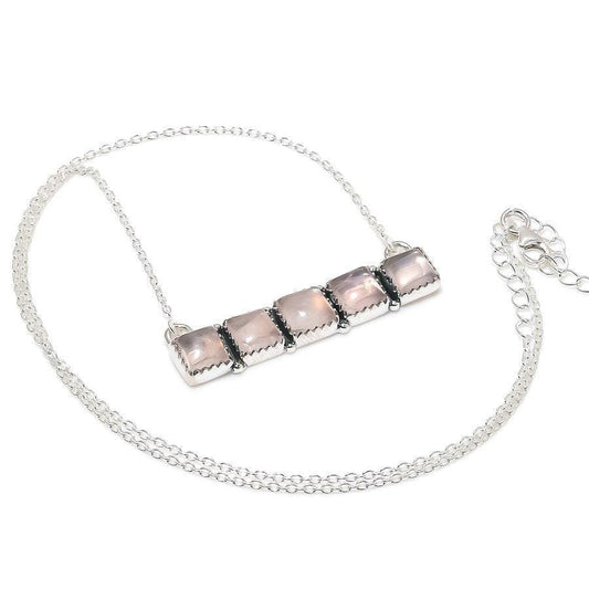 Rose Quartz Gemstone Handmade 925 Solid Sterling Silver Jewelry Necklace 18 SJ-1771 - Silverhubjewels