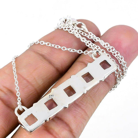 Rose Quartz Gemstone Handmade 925 Solid Sterling Silver Jewelry Necklace 18 SJ-1771 - Silverhubjewels