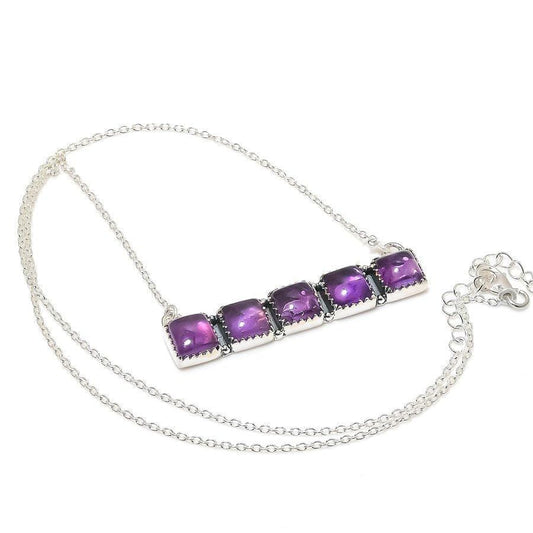 Sage Amethyst Gemstone Handmade 925 Solid Sterling Silver Jewelry Necklace 18 SJ-1772 - Silverhubjewels