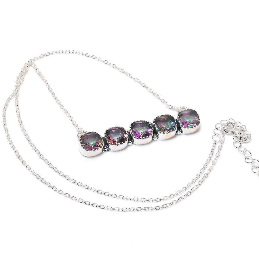 Mystic Rainbow Topaz Gemstone 925 Solid Sterling Silver Jewelry Necklace 18 SJ-1773 - Silverhubjewels