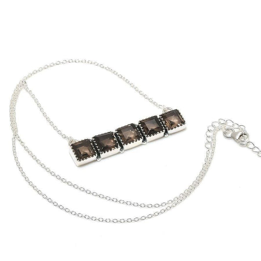 Smoky Topaz Gemstone Handmade 925 Solid Sterling Silver Jewelry Necklace 18 SJ-1774 - Silverhubjewels