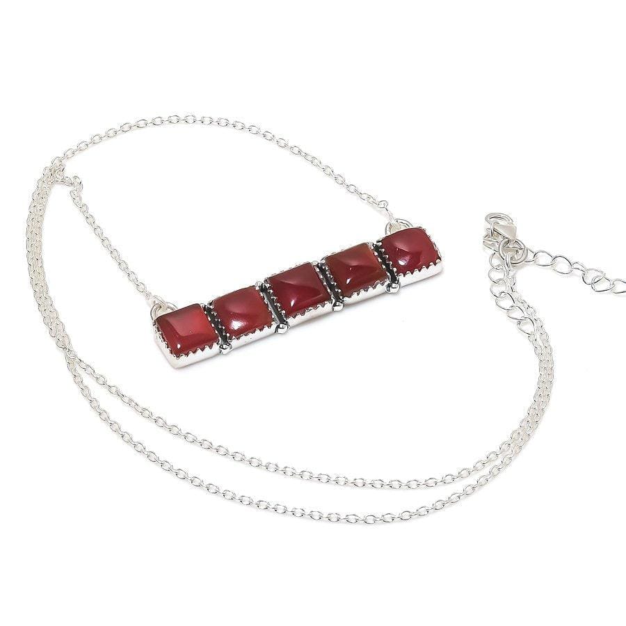 Red Onyx Gemstone Handmade 925 Solid Sterling Silver Jewelry Necklace 18" SJ-1777 - Silverhubjewels