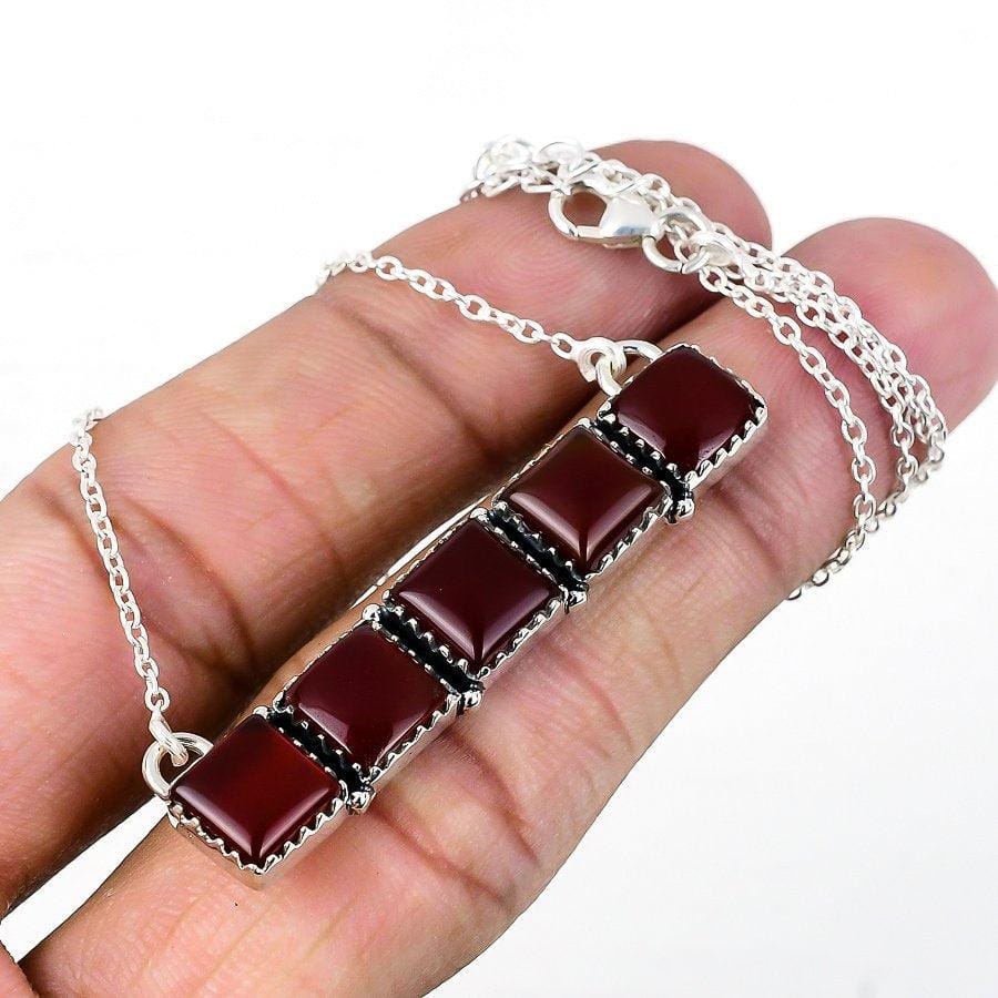 Red Onyx Gemstone Handmade 925 Solid Sterling Silver Jewelry Necklace 18" SJ-1777 - Silverhubjewels