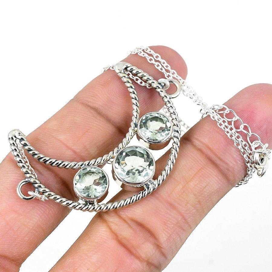 Green Amethyst Gemstone Handmade 925 Solid Sterling Silver Jewelry Necklace 18 SJ-1778 - Silverhubjewels