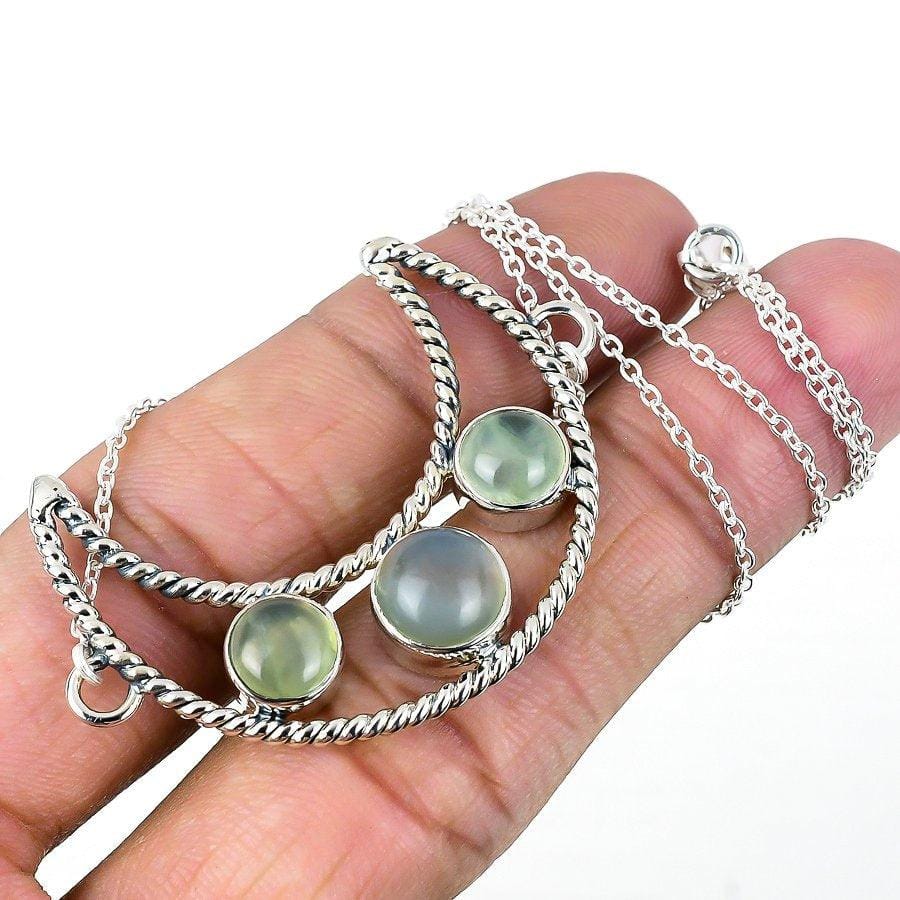 Prehnite Gemstone Handmade 925 Solid Sterling Silver Jewelry Necklace 18 SJ-1779 - Silverhubjewels