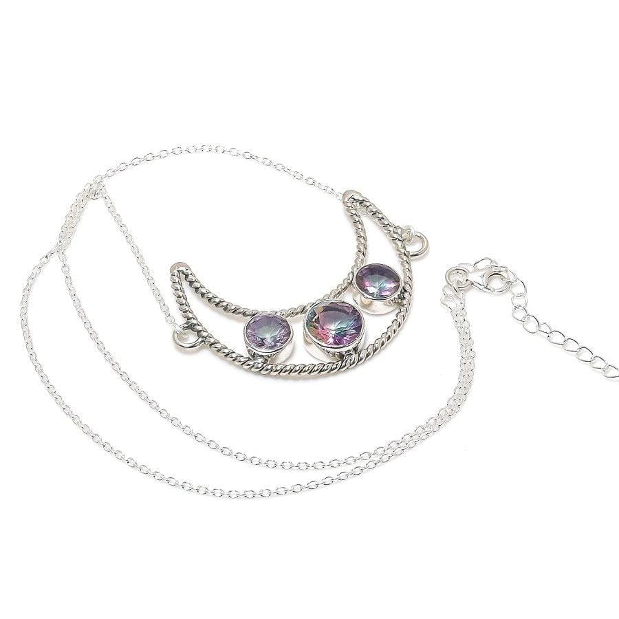 Mystic Rainbow Topaz Gemstone 925 Solid Sterling Silver Jewelry Necklace 18 SJ-1781 - Silverhubjewels