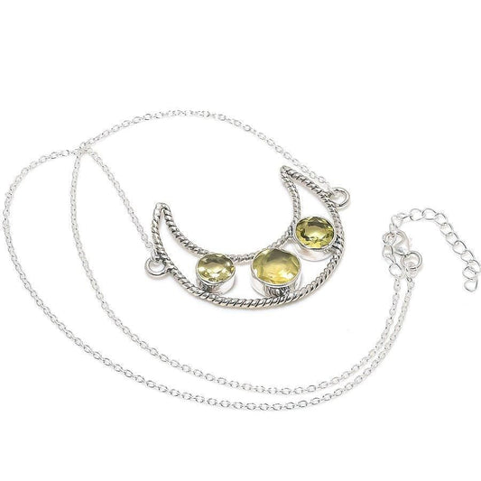 Lemon Quartz Gemstone Handmade 925 Solid Sterling Silver Jewelry Necklace 18" SJ-1782 - Silverhubjewels