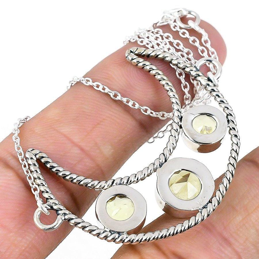 Lemon Quartz Gemstone Handmade 925 Solid Sterling Silver Jewelry Necklace 18" SJ-1782 - Silverhubjewels