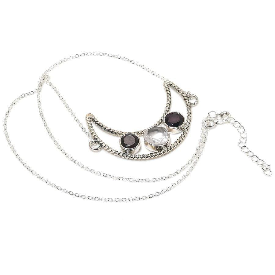 White Topaz, Garnet Gemstone 925 Solid Sterling Silver Jewelry Necklace 18 SJ-1783 - Silverhubjewels