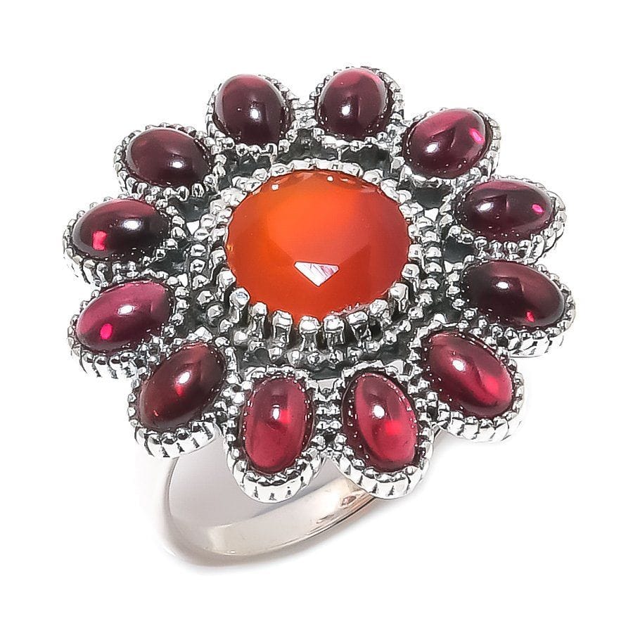 Orange Carnelian, Garnet Gemstone 925 Solid Sterling Silver Jewelry Ring SJ-1 - Silverhubjewels