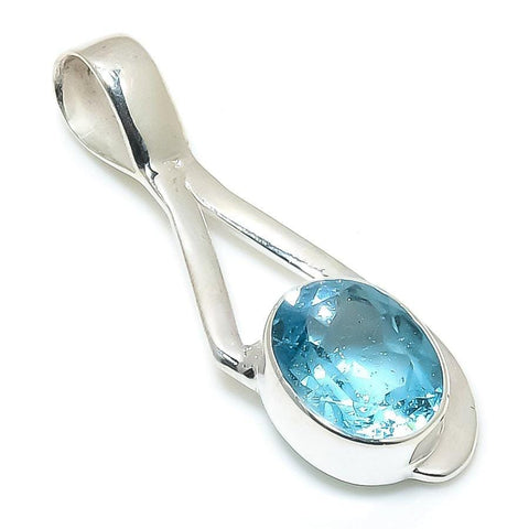 Swiss Blue Topaz Gemstone 925 Solid Sterling Silver Jewelry Pendant 1.38 SJ-32 - Silverhubjewels