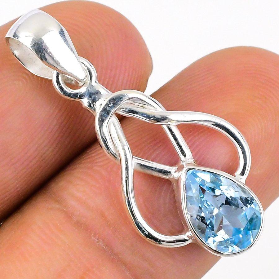 Swiss Blue Topaz Gemstone 925 Solid Sterling Silver Jewelry Pendant 1.38 SJ-33 - Silverhubjewels