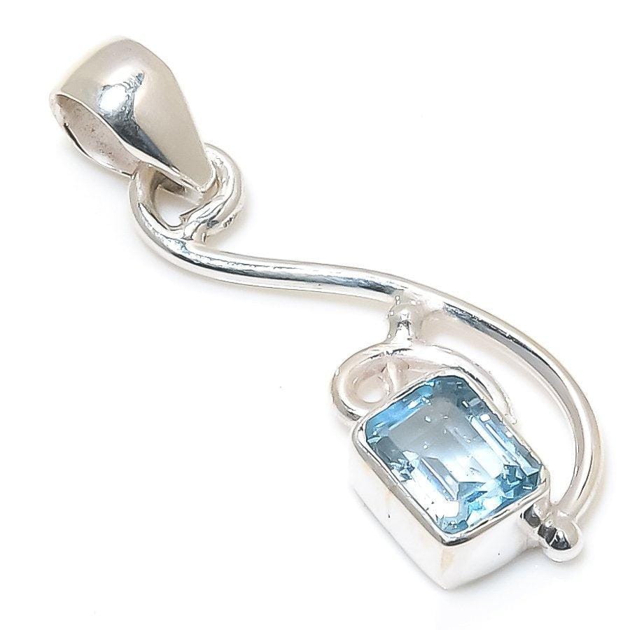 Swiss Blue Topaz Gemstone 925 Solid Sterling Silver Jewelry Pendant 1.38 SJ-34 - Silverhubjewels