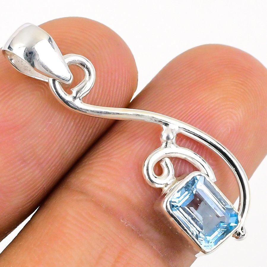 Swiss Blue Topaz Gemstone 925 Solid Sterling Silver Jewelry Pendant 1.38 SJ-34 - Silverhubjewels