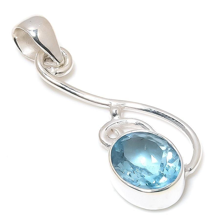 Swiss Blue Topaz Gemstone 925 Solid Sterling Silver Jewelry Pendant 1.46 SJ-35 - Silverhubjewels