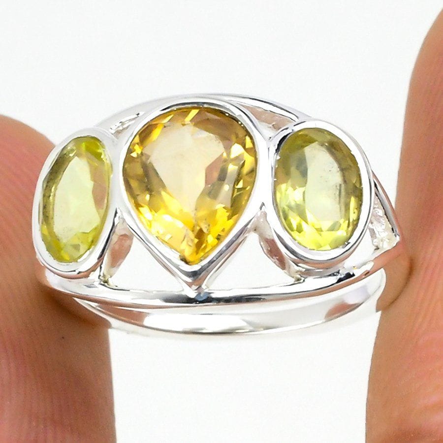 Lemon Quartz , Citrine Gemstone 925 Solid Sterling Designer Silver Jewelry Rings (All Sizes Available) SJ-366 - Silverhubjewels
