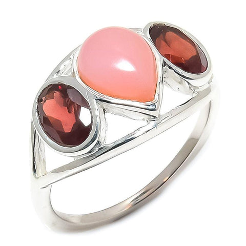 Pink Opal, Garnet Gemstone 925 Solid Sterling Silver Jewelry Ring SJ-367 - Silverhubjewels