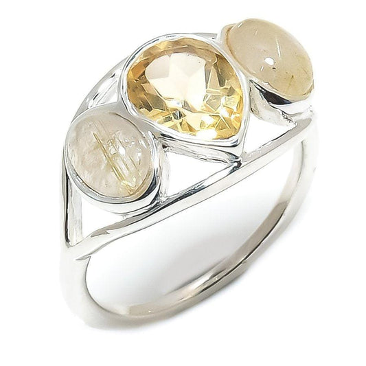 Golden Rutile, Citrine Gemstone 925 Solid Sterling Silver Jewelry Ring SJ-368 - Silverhubjewels
