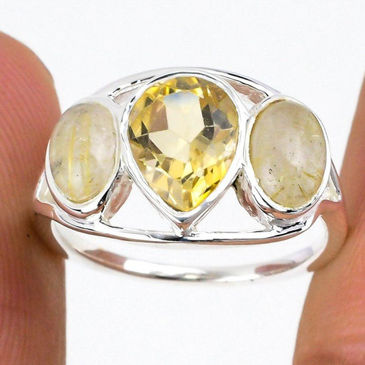 Golden Rutile, Citrine Gemstone 925 Solid Sterling Silver Jewelry Ring SJ-368 - Silverhubjewels