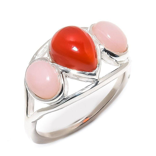 Red Onyx, Pink Opal Gemstone 925 Solid Sterling Silver Jewelry Rings ( All Sizes Available ) SJ-369 - Silverhubjewels