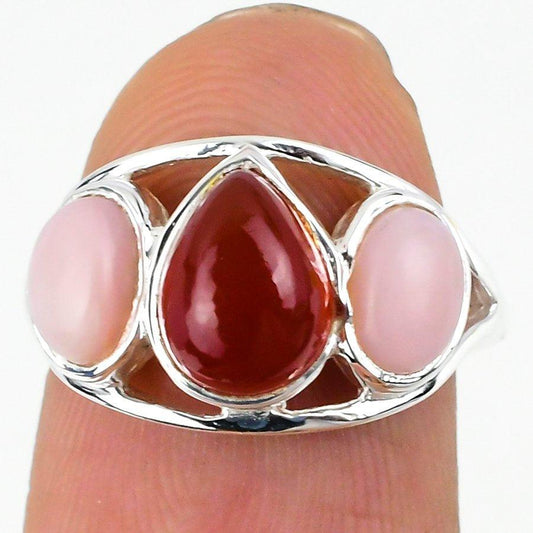 Red Onyx, Pink Opal Gemstone 925 Solid Sterling Silver Jewelry Rings ( All Sizes Available ) SJ-369 - Silverhubjewels