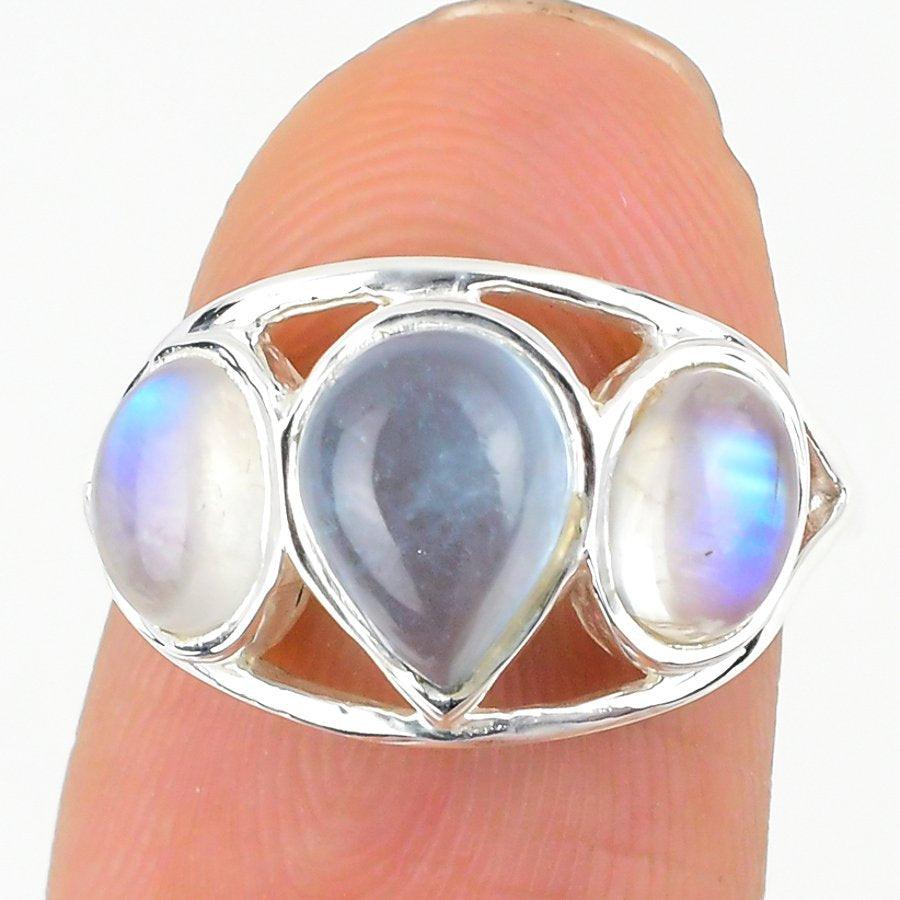 Aquamarine, Moonstone Gemstone 925 Solid Sterling Silver Jewelry Ring