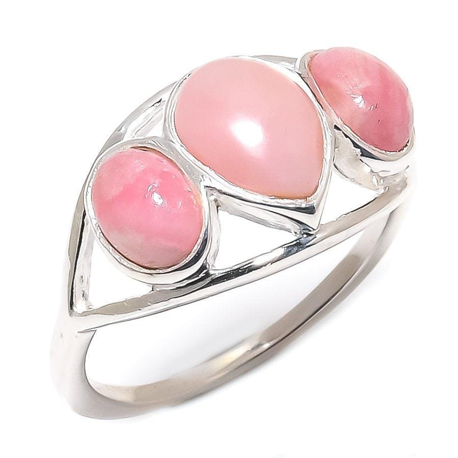 Pink Opal Gemstone Handmade 925 Solid Sterling Silver Jewelry Ring SJ-372 - Silverhubjewels