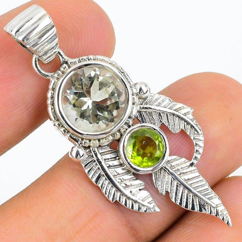 Green Amethyst, Peridot Gemstone 925 Solid Sterling Silver Jewelry Pendant 1.77 SJ-375 - Silverhubjewels