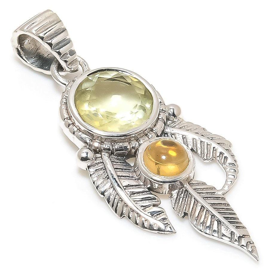Citrine & Lemon Quartz Gemstone Handmade 925 Solid Sterling Silver Jewelry Pendant 1.77 SJ-378 - Silverhubjewels
