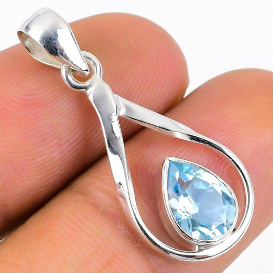 Swiss Blue Topaz Gemstone 925 Solid Sterling Silver Jewelry Pendant 1.34 SJ-37 - Silverhubjewels