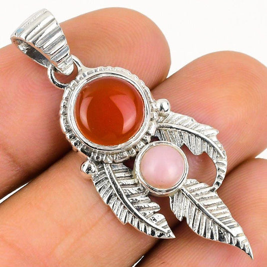 Red Carnelian, Opal Gemstone 925 Solid Sterling Silver Jewelry Pendant 1.77 SJ-384 - Silverhubjewels