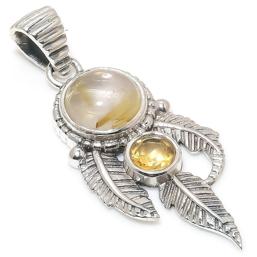 Golden Rutile, Citrine Gemstone 925 Solid Sterling Silver Jewelry Pendant 1.77 SJ-385 - Silverhubjewels