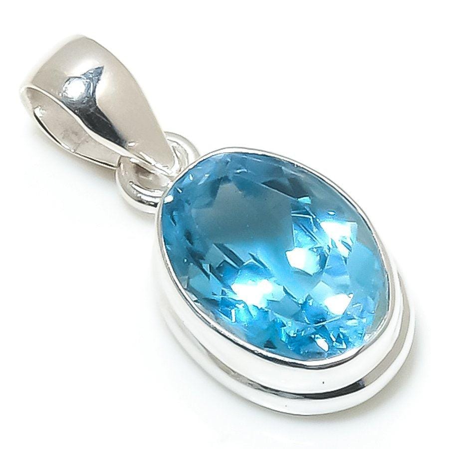 Swiss Blue Topaz Gemstone 925 Solid Sterling Silver Jewelry Pendant 1.06 SJ-38 - Silverhubjewels