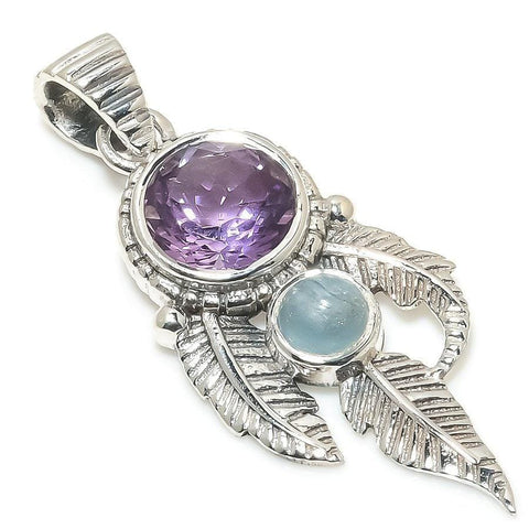 Amethyst, Aquamarine Gemstone 925 Solid Sterling Silver Jewelry Pendant 1.77 SJ-395 - US - Silverhub Jewelry