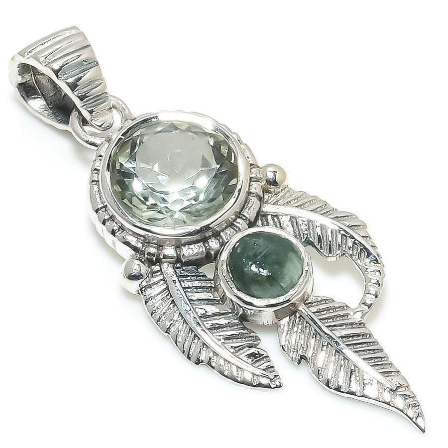 Green Amethyst Gemstone Handmade 925 Solid Sterling Silver Jewelry Pendant 1.77 SJ-396 - Silverhubjewels