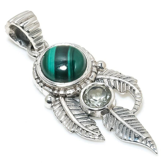 Malachite, Green Amethyst Gemstone 925 Solid Sterling Silver Jewelry Pendant 1.77 SJ-398 - Silverhubjewels